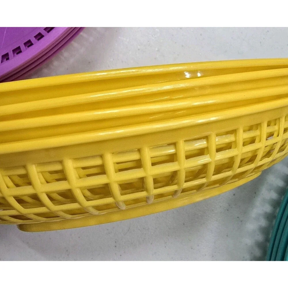 4- Plastic Oval Food Baskets Yellow Stackable Dishwasher Safe